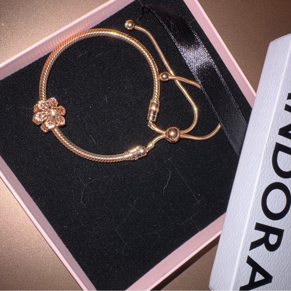 Pandora Rose Gold Bracelet with Floral Accent